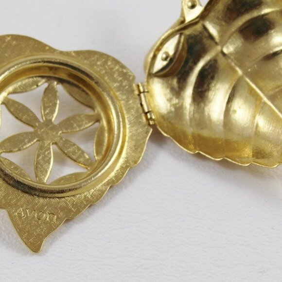 Vintage Avon Gold-Tone Leaf Locket Pendant Brooch - Picture 4 of 8